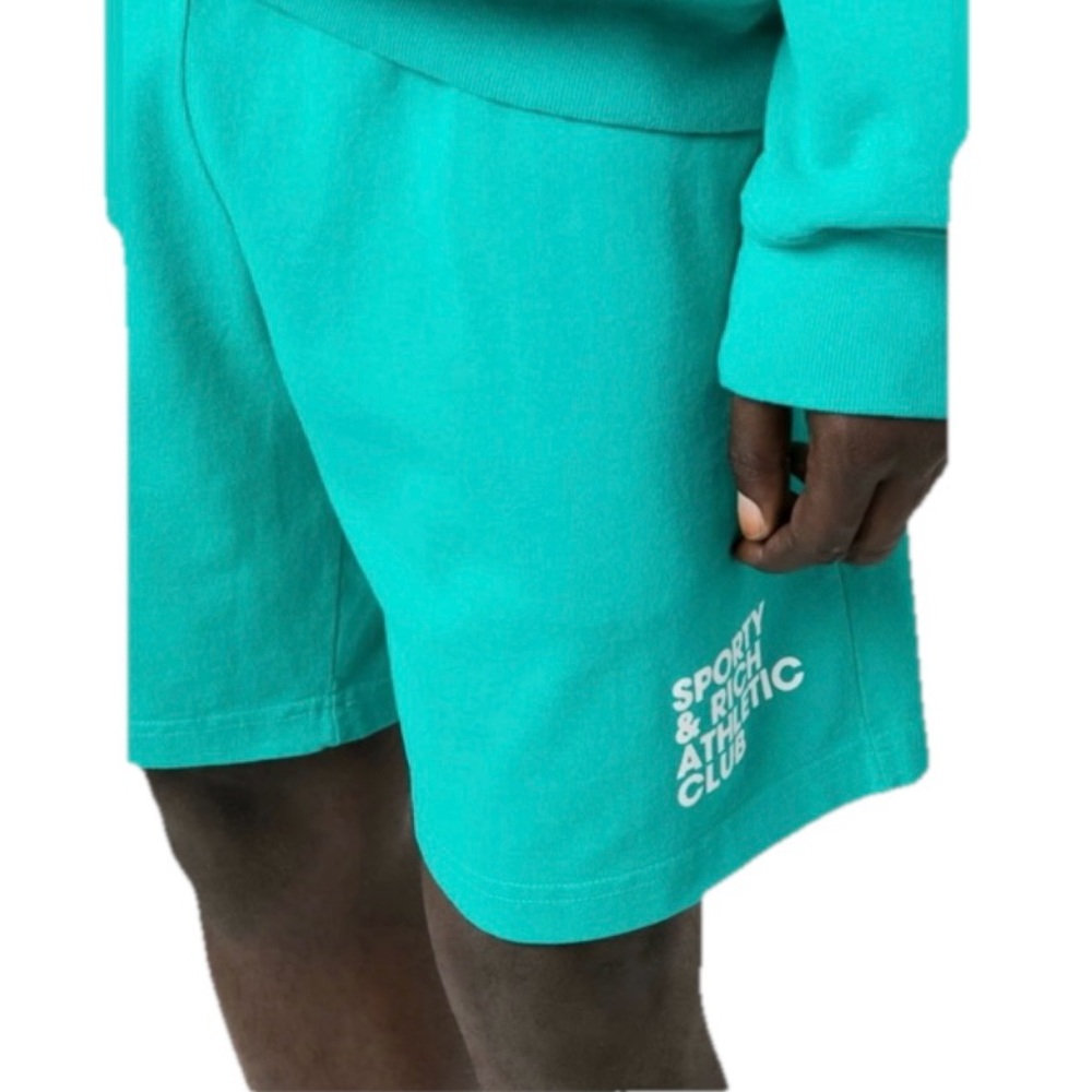 Sporty & Rich Logo-Print Track Shorts Athletic Turquoise Blue  Shorts Size XS